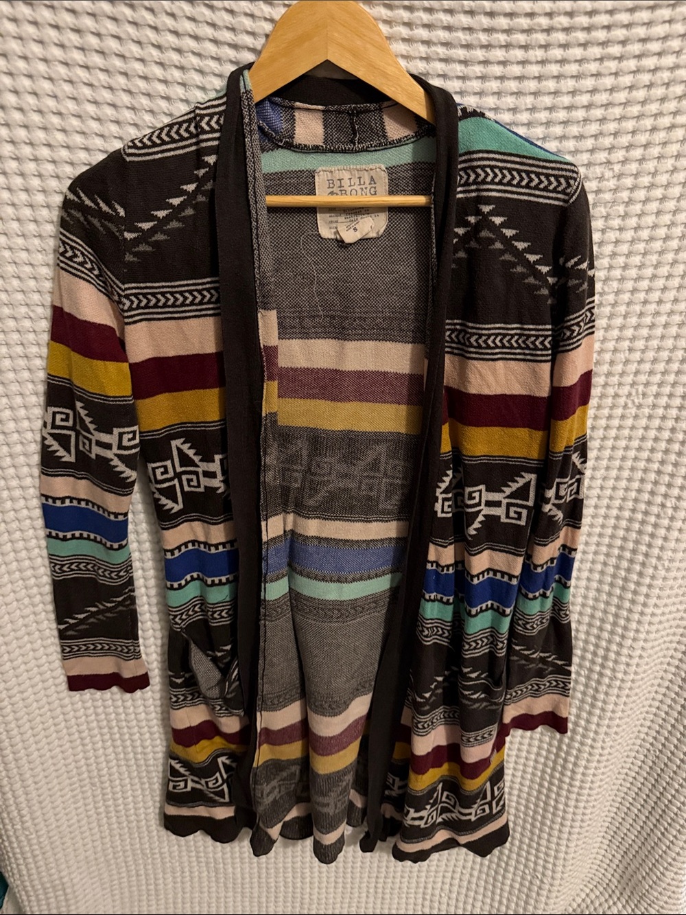 Billabong Black Multicolor Aztec-Stripe Open Cardigan